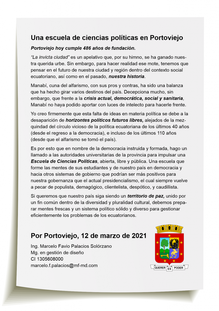 Carta abierta a autoridades universitarias para una escuela de ciencias políticas en Portoviejo
